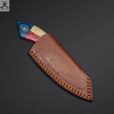 7.75" Inches HAND FORGED Full Tang Damascus Steel Texas's Flag Skinning Knife+ Leather sheath ZB Knives Store