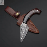 7.75"inches HAND FORGED Full Tang Damascus Steel Skinning Knife + Leather Sheath ZB Knives Store