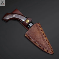 7.75"inches HAND FORGED Full Tang Damascus Steel Skinning Knife + Leather Sheath ZB Knives Store