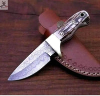 7" Inches HAND FORGED Full Tang Damascus Steel Skinning Knife+ Leather sheath ZB Knives Store