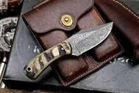 7" Inches HAND FORGED Full Tang Damascus Steel Skinning Knife+ Leather sheath ZB Knives Store