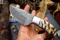 7"inches HAND FORGED Damascus Steel Skinning knife + Leather Sheath ZB Knives Store