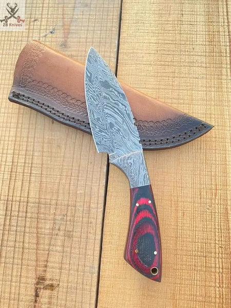 7"inches HAND FORGED Full Tang Damascus Steel Skinning Knife + Leather Sheath ZB Knives Store