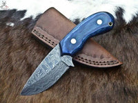 7"inches HAND FORGED Full Tang Damascus Steel Skinning Knife + Leather Sheath ZB Knives Store