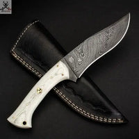 8.25" Inches HAND FORGED Full Tang Damascus Steel Skinning Knife+ Leather sheath ZB Knives Store