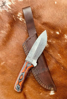 8.25" Inches HAND FORGED Full Tang Damascus Steel Skinning knife+ Leather sheath ZB Knives Store