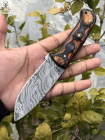 8.25" Inches HAND FORGED Full Tang Damascus Steel Skinning knife+ Leather sheath ZB Knives Store