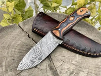 8.25" Inches HAND FORGED Full Tang Damascus Steel Skinning knife+ Leather sheath ZB Knives Store