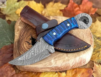 8.25"inches HAND FORGED Full Tang Damascus Steel Skinning Knife + Leather Sheath ZB Knives Store