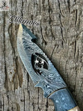 8.5" HAND FORGED Full Tang Damascus Steel Gut Hook Skinning Knife + leather sheath - ZB Knives Store