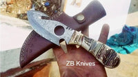 Full Tang Custom Handmade Damascus Steel Gut Hook Skinning Knife - ZB Knives Store