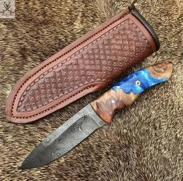 8.5" Inches HAND FORGED Full Tang Damascus Steel Hunting Knife+ Leather sheath ZB Knives Store