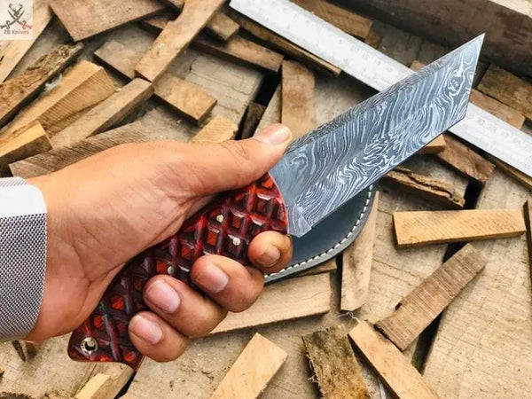 8.5" Inches HAND FORGED Full Tang Damascus Steel Hunting Knife+ Leather sheath ZB Knives Store