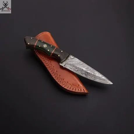 8.5" Inches HAND FORGED Full Tang Damascus Steel Hunting Knife+ Leather sheath ZB Knives Store