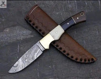 8.5" Inches HAND FORGED Full Tang Damascus Steel Skinning Knife+ Leather sheath ZB Knives Store