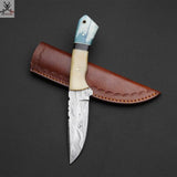 8.5" Inches HAND FORGED Full Tang Damascus Steel Skinning Knife+ Leather sheath ZB Knives Store