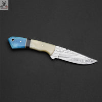 8.5" Inches HAND FORGED Full Tang Damascus Steel Skinning Knife+ Leather sheath ZB Knives Store