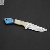 8.5" Inches HAND FORGED Full Tang Damascus Steel Skinning Knife+ Leather sheath ZB Knives Store