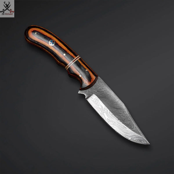 8.5" Inches HAND FORGED Full Tang Damascus Steel Skinning Knife+ Leather sheath ZB Knives Store