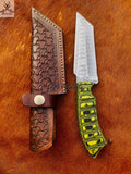 8.5" Inches HAND FORGED Full Tang Damascus Steel Tanto Knife+ Leather sheath ZB Knives Store