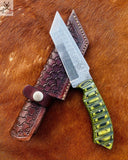 8.5" Inches HAND FORGED Full Tang Damascus Steel Tanto Knife+ Leather sheath ZB Knives Store