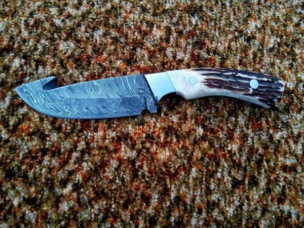 Custom Handmade Damascus Steel Gut Hook Hunting knife - ZB Knives Store