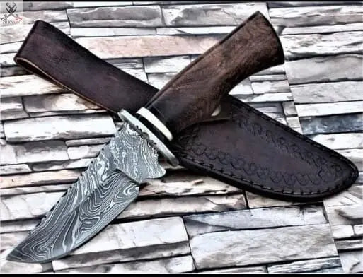 8.5" inches HAND FORGED Fixed Blade Damascus Steel Hunting Knife + Leather Sheath ZB Knives Store