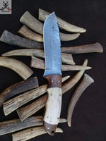 8.5" inches HAND FORGED Full Tang Damascus Steel Hunting Knife + Leather Sheath ZB Knives Store