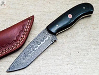 8.5" inches HAND FORGED Full Tang Damascus Steel Hunting Knife + Leather Sheath ZB Knives Store