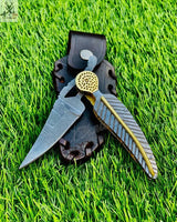 8.5"inches HAND FORGED Damascus Steel Folding Pocket knife + Leather Sheath ZB Knives Store