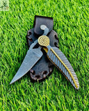 8.5"inches HAND FORGED Damascus Steel Folding Pocket knife + Leather Sheath ZB Knives Store