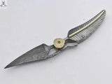 8.5"inches HAND FORGED Damascus Steel Folding Pocket knife + Leather Sheath - ZB Knives Store