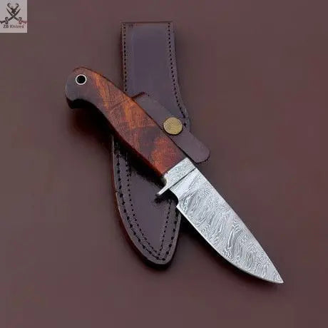 8.5"inches HAND FORGED  Fixed Blade Damascus Steel Hunting Knife + Leather Sheath ZB Knives Store