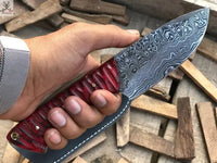 8.5"inches HAND FORGED Full Tang Damascus Steel Hunting Knife + Leather Sheath ZB Knives Store