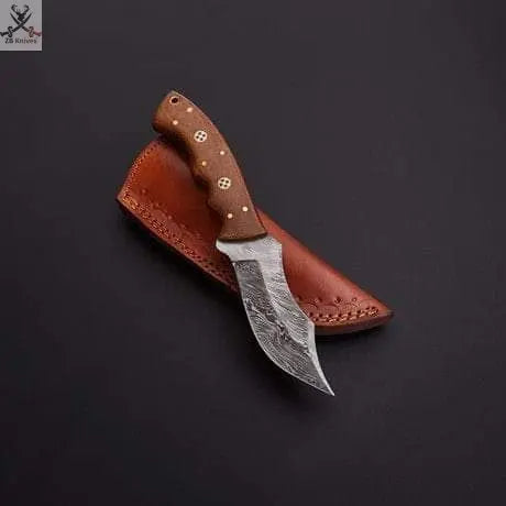 8.5"inches HAND FORGED Full Tang Damascus Steel Hunting Knife + Leather Sheath ZB Knives Store