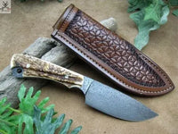 8" Inches HAND FORGED 1095 High Carbon Steel Gut Hook Skinning knife + Leather ZB Knives Store