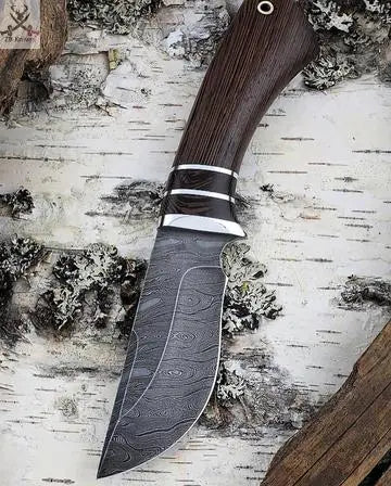 8" Inches HAND FORGED Fixed Blade Damascus Steel Skinning Hunting Knife+ Leather sheath ZB Knives Store