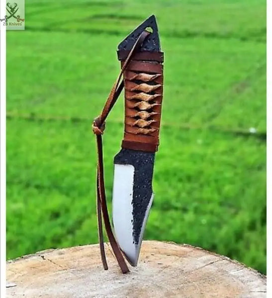 8" Inches HAND FORGED Full Tang 1095 High Carbon Steel Skinning Knife+ Leather sheath ZB Knives Store