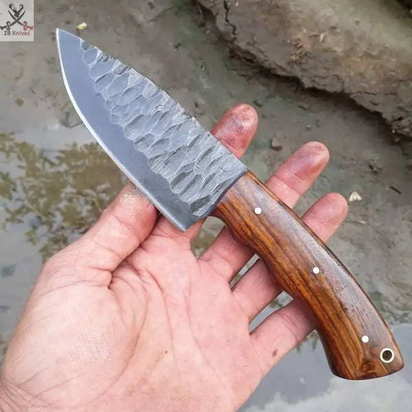 8" Inches HAND FORGED Full Tang 1095 High Carbon Steel Skinning Knife+ Leather sheath ZB Knives Store