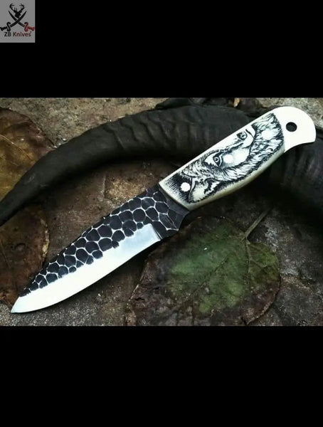 8" Inches HAND FORGED Full Tang 1095 High Carbon Steel Skinning knife + Leather Sheath ZB Knives Store