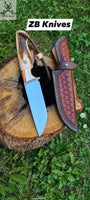 8" Inches HAND FORGED Full Tang D2 Steel Skinning knife + Leather Sheath ZB Knives Store