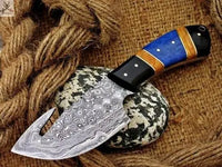 8" Inches HAND FORGED Full Tang Damascus Steel Gut Hook Skinning Knife+ Leather sheath ZB Knives Store