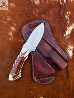 8" Inches HAND FORGED Full Tang Damascus Steel Skinning Knife+ Leather Sheath ZB Knives Store