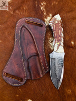 8" Inches HAND FORGED Full Tang Damascus Steel Skinning Knife+ Leather Sheath ZB Knives Store