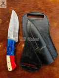 8" Inches HAND FORGED Full Tang Damascus Steel Skinning Knife+ Leather Sheath ZB Knives Store