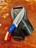 8" Inches HAND FORGED Full Tang Damascus Steel Skinning Knife+ Leather Sheath ZB Knives Store