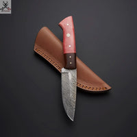 8" Inches HAND FORGED Full Tang Damascus Steel Skinning Knife+ Leather sheath ZB Knives Store