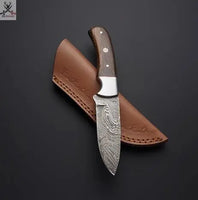 8" Inches HAND FORGED Full Tang Damascus Steel Skinning Knife+ Leather sheath ZB Knives Store