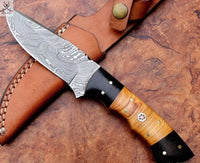 8" Inches HAND FORGED Full Tang Damascus Steel Skinning Knife+ Leather sheath ZB Knives Store