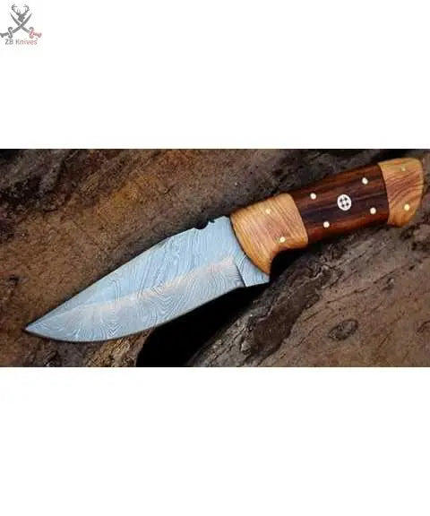 8" Inches HAND FORGED Full Tang Damascus Steel Skinning Knife+ Leather sheath ZB Knives Store